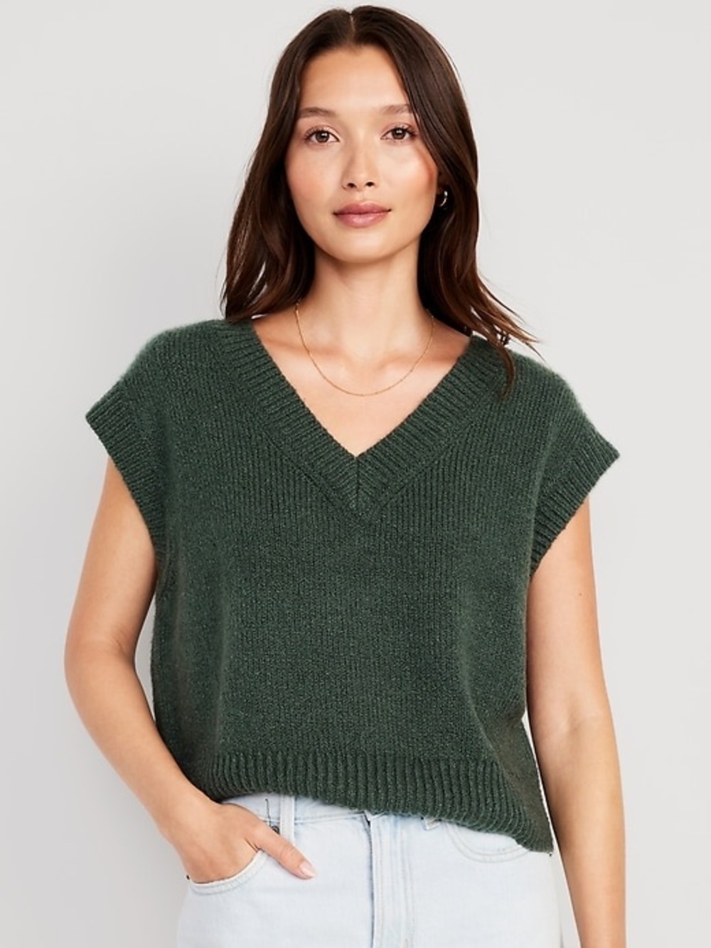 Old Navy XL V-Neck Knit Sweater Vest in Forest Green